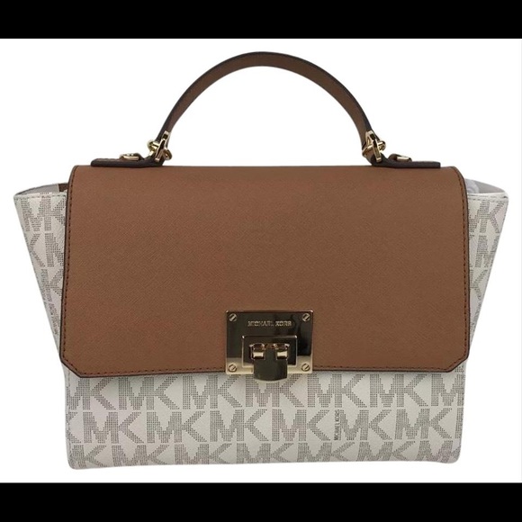 🆕Michael Kors Satchel Tina Size M Vanilla/Acrn - Picture 1 of 8